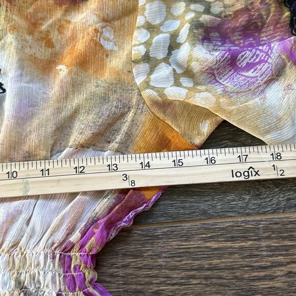 Y2K Mushka Sheer Boho Top Size Small Lace Trim Cinched Waist Flutter Fairycore - Picture 9 of 9